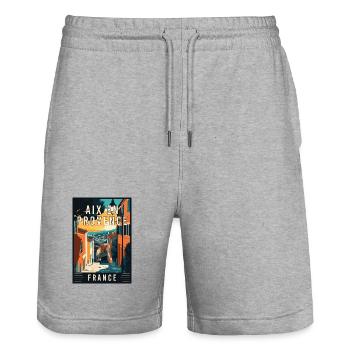Explore Charming Aix-en-Provence in France - Stanley/Stella Trainer Unisex Organic Jogging Shorts - heather grey - Front - Nik (191cm) & Marisol (170cm)