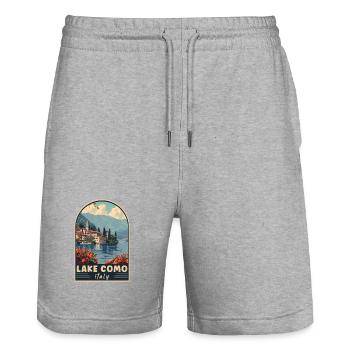 Explore Majestic View of Lake Como In Italy - Stanley/Stella Trainer Unisex Organic Jogging Shorts - heather grey - Front - Nik (191cm) & Marisol (170cm)