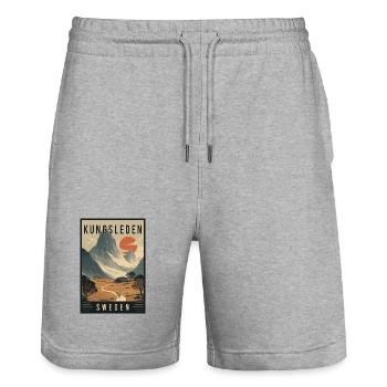 Discover Hiking Trails of Kungsleden in Sweden - Stanley/Stella Trainer Unisex Organic Jogging Shorts - heather grey - Front - Nik (191cm) & Marisol (170cm)
