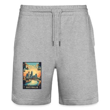 Entdecken Sie City by the Swan River Perth in Australien - Stanley/Stella Unisex Bio Joggingshorts Trainer  - Grau meliert - Vorne - Nik (191cm) & Marisol (170cm)
