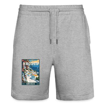 Explore Timeless Beauty of Rhodes in Greece - Stanley/Stella Trainer Unisex Organic Jogging Shorts - heather grey - Front - Nik (191cm) & Marisol (170cm)