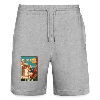 Experience Timeless Beauty of Rhodes in Greece - Stanley/Stella Trainer Unisex Organic Jogging Shorts - heather grey - Front - Nik (191cm) & Marisol (170cm)