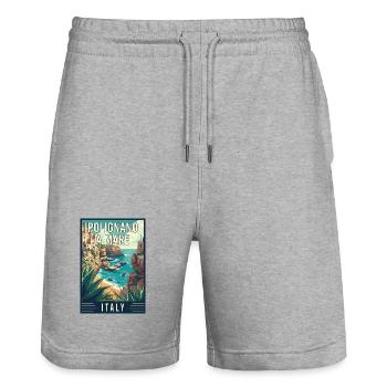 Discover Coastal Splendor Polignano a Mare Italy - Stanley/Stella Trainer Unisex Organic Jogging Shorts - heather grey - Front - Nik (191cm) & Marisol (170cm)