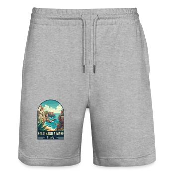 Explore Coastal Splendor Polignano a Mare in Italy - Stanley/Stella Trainer Unisex Organic Jogging Shorts - heather grey - Front - Nik (191cm) & Marisol (170cm)