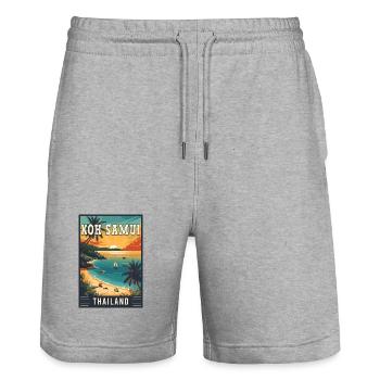 Discover Paradise in Koh Samui in Thailand - Stanley/Stella Trainer Unisex Organic Jogging Shorts - heather grey - Front - Nik (191cm) & Marisol (170cm)
