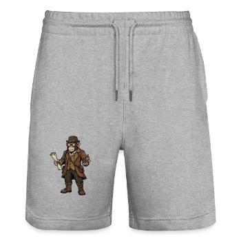 Monkey Explorer Steampunk Retro-Abenteuer - Stanley/Stella Unisex Bio Joggingshorts Trainer  - Grau meliert - Vorne - Nik (191cm) & Marisol (170cm)