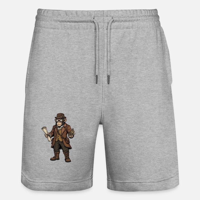 Singe Explorateur Steampunk Aventure Rétro - Short de jogging bio TRAINER Stanley/Stella unisexe - gris chiné