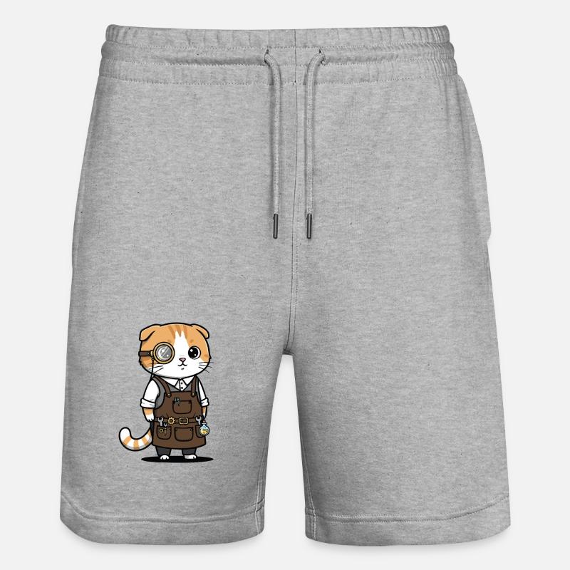 Chat Scottish Fold Steampunk Monocle Inventeur - Short de jogging bio TRAINER Stanley/Stella unisexe - gris chiné