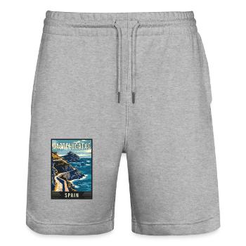 Explore Enchantment of Gaztelugatxe in Spain - Stanley/Stella Trainer Unisex Organic Jogging Shorts - heather grey - Front - Nik (191cm) & Marisol (170cm)