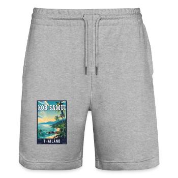 Experience Paradise in Koh Samui in Thailand - Stanley/Stella Trainer Unisex Organic Jogging Shorts - heather grey - Front - Nik (191cm) & Marisol (170cm)