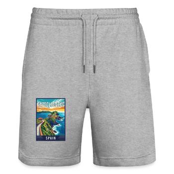 Discover Enchantment of Gaztelugatxe in Spain - Stanley/Stella Trainer Unisex Organic Jogging Shorts - heather grey - Front - Nik (191cm) & Marisol (170cm)