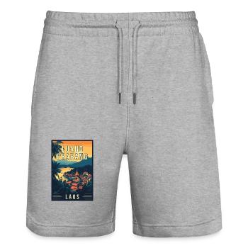 Discover Tropical Gem Luang Prabang in Laos - Stanley/Stella Trainer Unisex Organic Jogging Shorts - heather grey - Front - Nik (191cm) & Marisol (170cm)