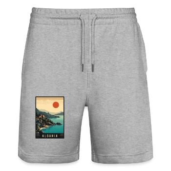Experience Beach Mountains and History of Albania - Stanley/Stella Trainer Unisex Organic Jogging Shorts - heather grey - Front - Nik (191cm) & Marisol (170cm)