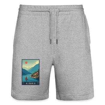 Découvrez les plages et les villes historiques d’Albanie - Short de jogging bio TRAINER Stanley/Stella unisexe - gris chiné - Devant - Nik (191cm) & Marisol (170cm)
