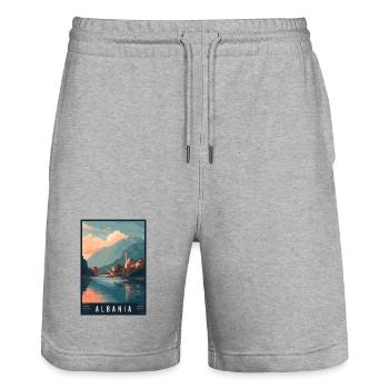 Explorez les Alpes balnéaires et les villes historiques d’Albanie - Short de jogging bio TRAINER Stanley/Stella unisexe - gris chiné - Devant - Nik (191cm) & Marisol (170cm)