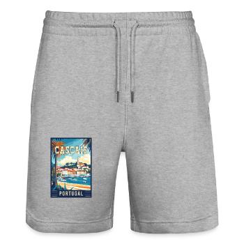 Explore Coastal Beauty of Cascais in Portugal - Stanley/Stella Trainer Unisex Organic Jogging Shorts - heather grey - Front - Nik (191cm) & Marisol (170cm)
