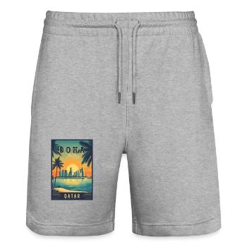 Découvrez la silhouette de la ville désertique de Doha au Qatar - Short de jogging bio TRAINER Stanley/Stella unisexe - gris chiné - Devant - Nik (191cm) & Marisol (170cm)