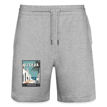 Explore Mediterranean Djerba in Tunisia - Stanley/Stella Trainer Unisex Organic Jogging Shorts - heather grey - Front - Nik (191cm) & Marisol (170cm)