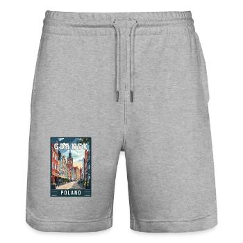 Discover Stunning Gdansk City in Poland - Stanley/Stella Trainer Unisex Organic Jogging Shorts - heather grey - Front - Nik (191cm) & Marisol (170cm)
