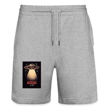 Thanks for believing - Stanley/Stella Unisex Bio Joggingshorts Trainer  - Grau meliert - Vorne - Nik (191cm) & Marisol (170cm)