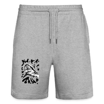 Dessin à l’encre de requin noir et blanc - Short de jogging bio TRAINER Stanley/Stella unisexe - gris chiné - Devant - Nik (191cm) & Marisol (170cm)