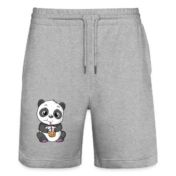 Panda Bubble Tea - Stanley/Stella Unisex Bio Joggingshorts Trainer  - Grau meliert - Vorne - Nik (191cm) & Marisol (170cm)