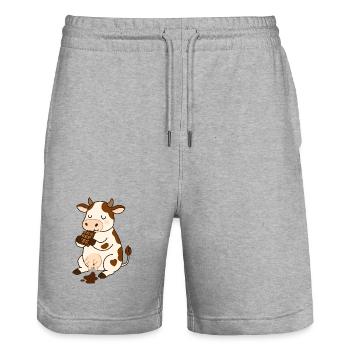 Vache en chocolat - Short de jogging bio TRAINER Stanley/Stella unisexe - gris chiné - Devant - Nik (191cm) & Marisol (170cm)