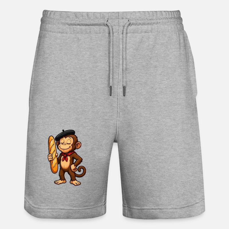 Baguette monkey with beret - Stanley/Stella Trainer Unisex Organic Jogging Shorts - heather grey