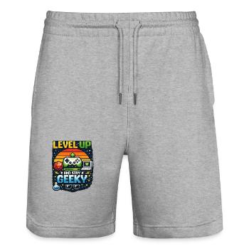 Level Up and Stay Geeky - Stanley/Stella Unisex Bio Joggingshorts Trainer  - Grau meliert - Vorne - Nik (191cm) & Marisol (170cm)