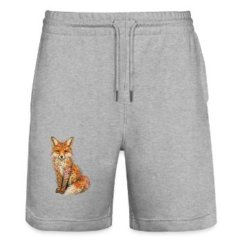 Renard Fleur | Renard floral fait de fleurs sauvages - Short de jogging bio TRAINER Stanley/Stella unisexe - gris chiné - Devant - Nik (191cm) & Marisol (170cm)