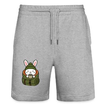 Randonnement en hiver avec un café - Short de jogging bio TRAINER Stanley/Stella unisexe - gris chiné - Devant - Nik (191cm) & Marisol (170cm)
