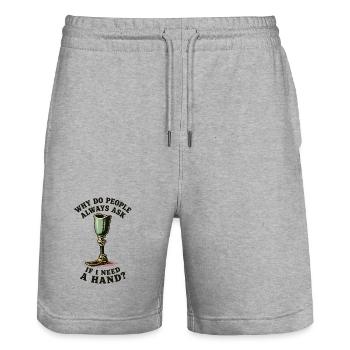 Warum fragen mich die Leute, ob ich eine Hand brau - Stanley/Stella Unisex Bio Joggingshorts Trainer  - Grau meliert - Vorne - Nik (191cm) & Marisol (170cm)