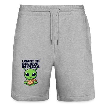 I Want To Believe In Pizza Alien - Stanley/Stella Unisex Bio Joggingshorts Trainer  - Grau meliert - Vorne - Nik (191cm) & Marisol (170cm)
