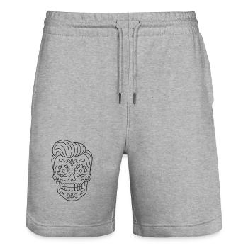 Mexikanischer Totenkopf_Kurzhaarfrisur ausmalen - Stanley/Stella Unisex Bio Joggingshorts Trainer  - Grau meliert - Vorne - Nik (191cm) & Marisol (170cm)
