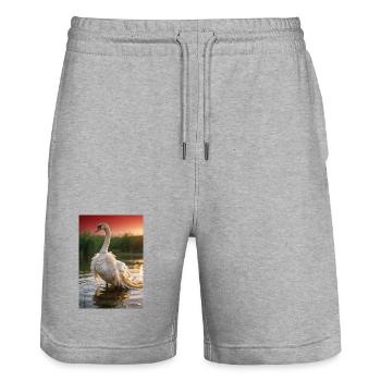 Cygne Perle au Coucher du Soleil - Short de jogging bio TRAINER Stanley/Stella unisexe - gris chiné - Devant - Nik (191cm) & Marisol (170cm)