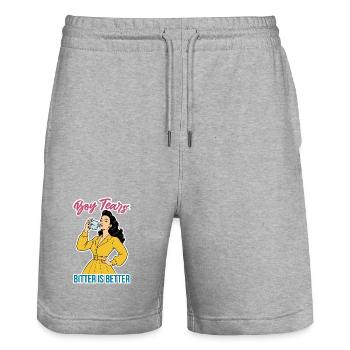Larmes de garçon - Short de jogging bio TRAINER Stanley/Stella unisexe - gris chiné - Devant - Nik (191cm) & Marisol (170cm)