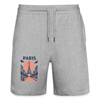 Paris Pink Sky – Eiffelturm und Straße - Stanley/Stella Unisex Bio Joggingshorts Trainer  - Grau meliert - Vorne - Nik (191cm) & Marisol (170cm)