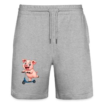 Pig Scooter Scooter Funny Farm Motif - Stanley/Stella Trainer Unisex Organic Jogging Shorts - heather grey - Front - Nik (191cm) & Marisol (170cm)