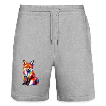 Colorful fox with splashes of color - Stanley/Stella Trainer Unisex Organic Jogging Shorts - heather grey - Front - Nik (191cm) & Marisol (170cm)
