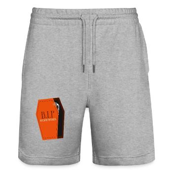 B.I.P. Coffin Print - Stanley/Stella Trainer Unisex Organic Jogging Shorts - heather grey - Front - Nik (191cm) & Marisol (170cm)