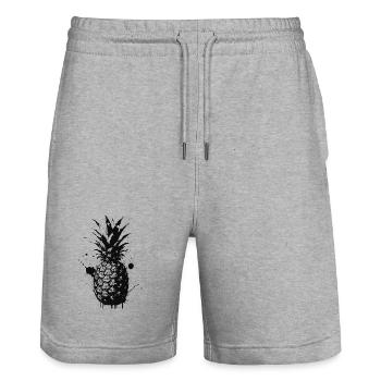 Pineapple Spray Black - Stanley/Stella Trainer Unisex Organic Jogging Shorts - heather grey - Front - Nik (191cm) & Marisol (170cm)