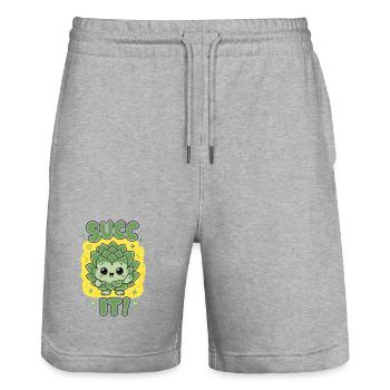 Jardinage urbain Succ It Plantes biologiques - Short de jogging bio TRAINER Stanley/Stella unisexe - gris chiné - Devant - Nik (191cm) & Marisol (170cm)