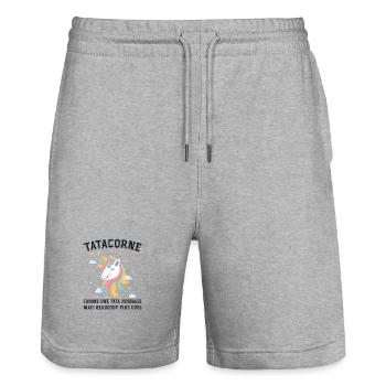 Tatacorne Tata Licorne Humour cadeau - Short de jogging bio TRAINER Stanley/Stella unisexe - gris chiné - Devant - Nik (191cm) & Marisol (170cm)