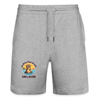 Je M'en Fous Je Suis Une Loutre Cadeau - Short de jogging bio TRAINER Stanley/Stella unisexe - gris chiné - Devant - Nik (191cm) & Marisol (170cm)