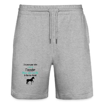 Cheval Humour Dans Ma Tête Cadeau équitation - Short de jogging bio TRAINER Stanley/Stella unisexe - gris chiné - Devant - Nik (191cm) & Marisol (170cm)