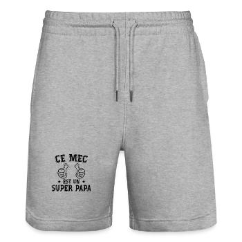 Ce Mec Est Un Super Papa, Cadeau Fête Des Pères - Short de jogging bio TRAINER Stanley/Stella unisexe - gris chiné - Devant - Nik (191cm) & Marisol (170cm)