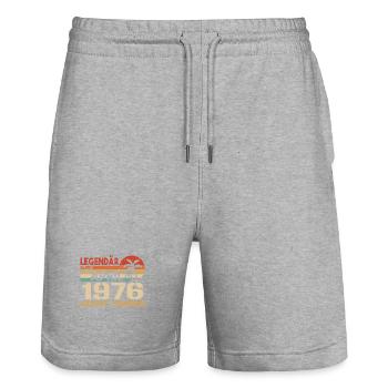 Né En Avril 1976 Drôle D’anniversaire Rétro - Short de jogging bio TRAINER Stanley/Stella unisexe - gris chiné - Devant - Nik (191cm) & Marisol (170cm)