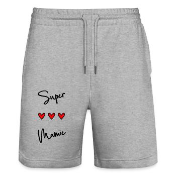 SUPER MAMIE. MAMIE. FÊTE DES MÈRES. BONNE FÊTE - Short de jogging bio TRAINER Stanley/Stella unisexe - gris chiné - Devant - Nik (191cm) & Marisol (170cm)
