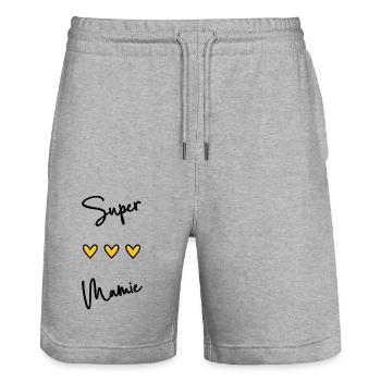 MAMIE. BONNE FÊTE MAMIE. SUPER MAMIE. FÊTE - Short de jogging bio TRAINER Stanley/Stella unisexe - gris chiné - Devant - Nik (191cm) & Marisol (170cm)