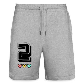 2. 2 JAHRE. 2. JAHRESTAG. GEBURTSTAG 2 JAHRE. - Stanley/Stella Unisex Bio Joggingshorts Trainer  - Grau meliert - Vorne - Nik (191cm) & Marisol (170cm)